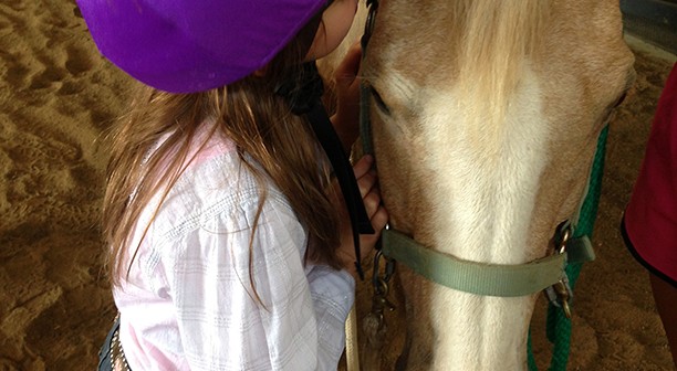girl whispering to horse